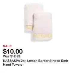Marshalls KASSASPA 2pk Lemon Border Striped Bath Hand Towels offer