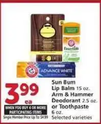 Albertsons Sun Bum Lip Balm, Arm & Hammer Deodorant or Toothpaste offer