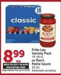 Albertsons Frito Lay Variety Pack or Rao's Pasta Sauce offer