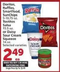 Albertsons Doritos, Ruffles, Smartfood, SunChips, Tostitos Salsa or Daisy Sour Cream Squeeze offer