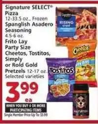 Albertsons Signature SELECT Pizza, Spanglish Asadero Seasoning, Frito Lay Party Size offer