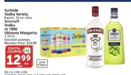Albertsons Surfside Vodka Variety, Smirnoff Vodka, 1800 Ultimate Margarita offer
