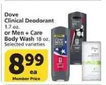 Albertsons Dove Clinical Deodorant or Men + Care Body Wash offer