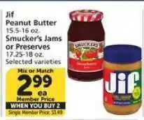 Albertsons Jif Peanut Butter / Smucker's Jams or Preserves offer