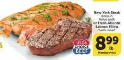 Albertsons New York Steak Bone-in or Fresh Atlantic Salmon Fillets offer
