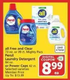 Albertsons all Free and Clear or Persil Laundry Detergent offer