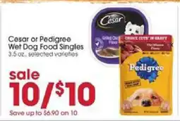 Giant Eagle Cesar or Pedigree Wet Dog Food Singles offer