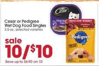 Giant Eagle Cesar or Pedigree Wet Dog Food Singles offer
