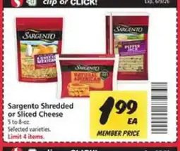Safeway Sargento Shredded or Sliced Cheese offer