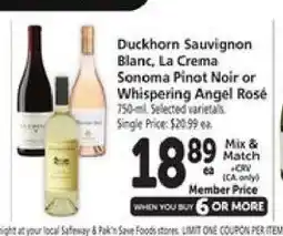 Safeway Duckhorn Sauvignon Blanc, La Crema Sonoma Pinot Noir or Whispering Angel Rosé offer