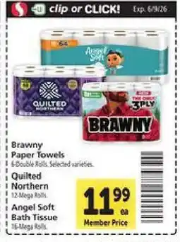 Safeway Brawny Paper Towels, Quilted Northern, Angel Soft Bath Tissue offer