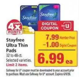 Safeway Stayfree Ultra Thin Pads offer