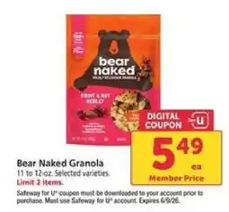 Safeway Bear Naked Granola offer