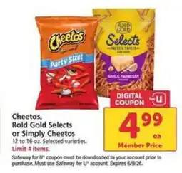 Safeway Cheetos, Rold Gold Selects or Simply Cheetos offer