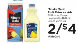 Kroger Minute Maid Fruit Drink or Ade offer