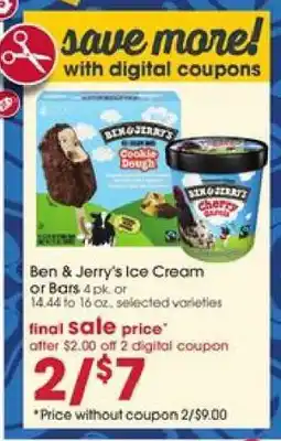 Giant Eagle Ben & Jerry's Ice Cream or Bars offer