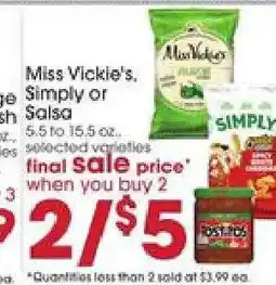 Giant Eagle Miss Vickie's, Simply or Salsa offer