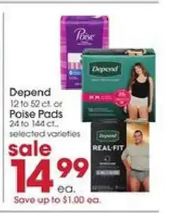 Giant Eagle Depend or Poise Pads offer