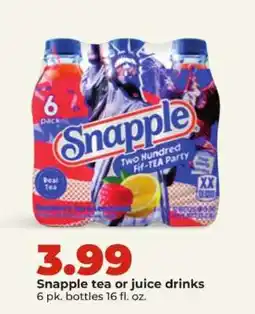 Hy-Vee Snapple tea or juice drinks offer