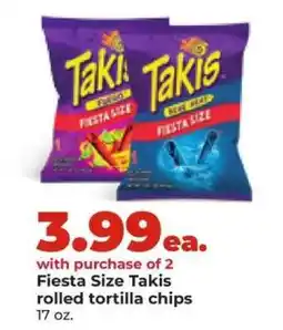 Hy-Vee Fiesta Size Takis rolled tortilla chips offer