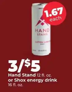 Hy-Vee Hand Stand or Shox energy drink offer