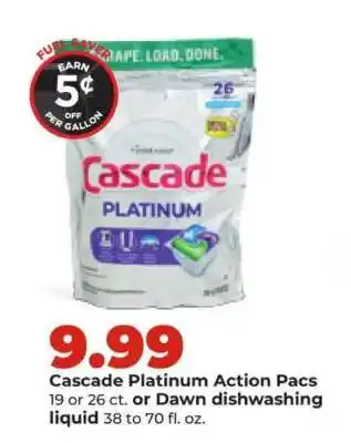 Hy-Vee Cascade Platinum Action Pacs or Dawn dishwashing liquid offer