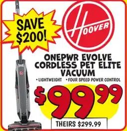 Ollie's HOOVER ONEPWR EVOLVE CORDLESS PET ELITE VACUUM offer