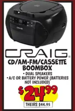 Ollie's CRAIG CD/AM-FM/CASSETTE BOOMBOX offer