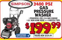 Ollie's SIMPSON 3400 PSI GAS PRESSURE WASHER offer
