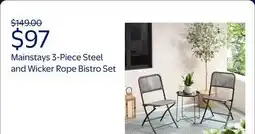 Walmart Mainstays 3-Piece Steel and Wicker Rope Folding Outdoor Patio Bistro Set, Gray/Black offer