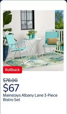 Walmart Mainstays Albany Lane 3-Piece Bistro Set, Aqua offer