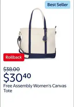 Walmart Free Assembly Women's Medium Canvas Tote, Natural/Navy offer