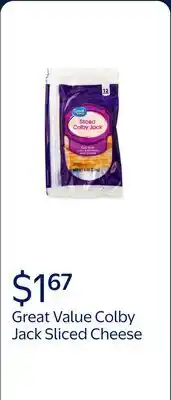 Walmart Great Value Colby Jack Deli Style Sliced Cheese offer