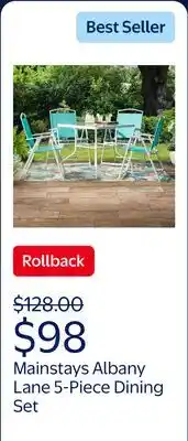 Walmart Mainstays 5pc Albany Lane Dining Set, Turquiose, Outdoor Living offer