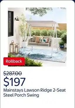 Walmart Mainstays Lawson Ridge 2-Seat Steel Outdoor Freestanding Porch Swing with Canopy and Cushions, Tan offer