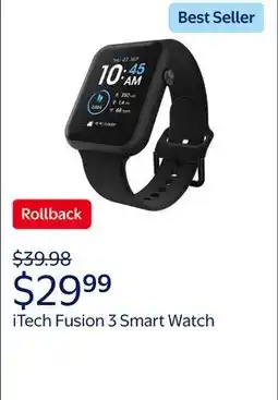 Walmart iTech Fusion 3 Unisex Adult Rectangular Smart Watch, Black, Silicone Strap offer