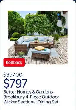Walmart Better Homes & Gardens Brookbury 4-Piece Outdoor Wicker Patio Sectional Dining Set, Blue Cushions offer