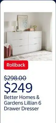 Walmart Better Homes & Gardens Lillian 6 Drawer Dresser, 64 Wide , White offer