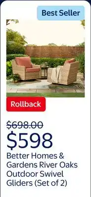 Walmart Better Homes & Gardens River Oaks Outdoor Swivel Gliders with Patio Covers, Set of 2, Red offer
