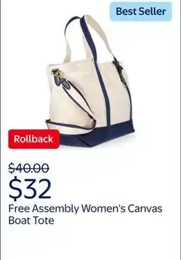 Walmart Free Assembly Women's Canvas Boat Tote, Natural offer