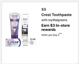 Walgreens Crest Toothpaste offer
