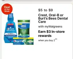 Walgreens Crest, Oral-B or Burt's Bees Dental Care offer