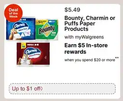 Walgreens Bounty, Charmin or Puffs Paper Products offer