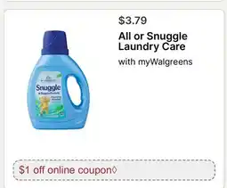 Walgreens All or Snuggle Laundry Care offer