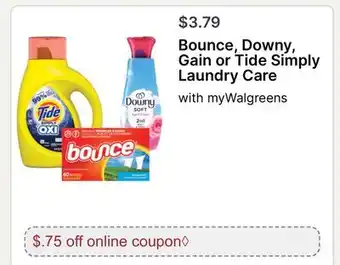 Walgreens Bounce, Downy, Gain or Tide Simply Laundry Care offer
