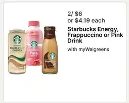 Walgreens Starbucks Energy, Frappuccino or Pink Drink offer