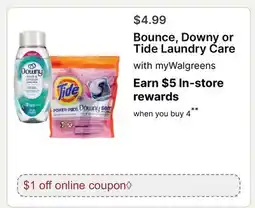 Walgreens Bounce, Downy or Tide Laundry Care offer