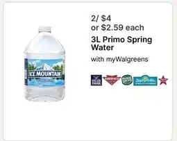 Walgreens 3L Primo Spring Water offer
