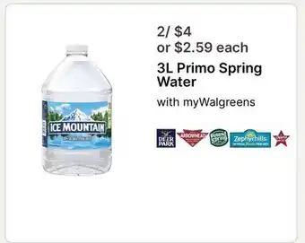 Walgreens 3L Primo Spring Water offer