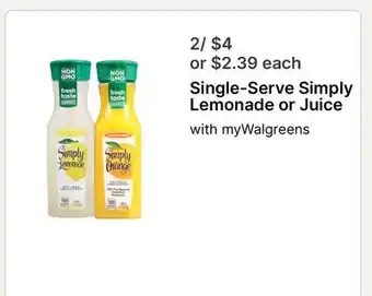 Walgreens Single-Serve Simply Lemonade or Juice offer